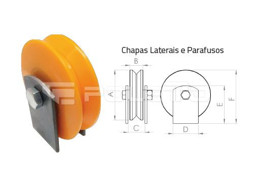 Roldana V chapas laterais com parafuso - 1 rol (NYLON)