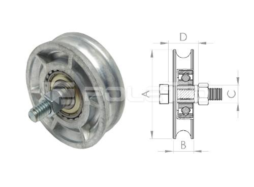 Roldana U Ferro 1/2" com parafuso - ZAMAC - 1 rolamento (POLIDA)