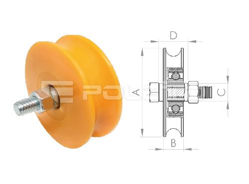 Roldana U Ferro 1/2" com parafuso - 1 rolamento (NYLON)