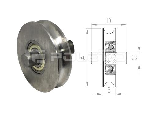 Roldana U Ferro 1/2" com pino - Aço - 2 rolamentos (POLIDA)