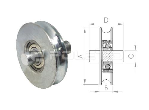 Roldana U Ferro 1/2" com pino - Aço - 2 rolamentos (ZINCADA)
