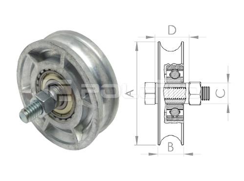 Roldana U Ferro 5/8" ZAMAC - com parafuso - 1 rolamento (POLIDA)